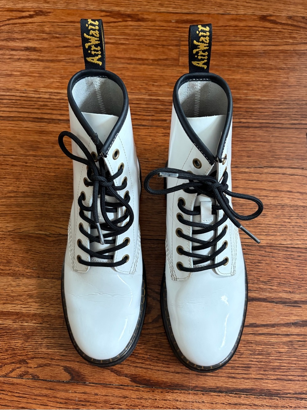 Dr. Martens Zavala White Patent Leather Combat Style Boots Women’s 8 Men’s 7